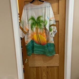 Tropical Sunset Kimono with Palm Tree Design